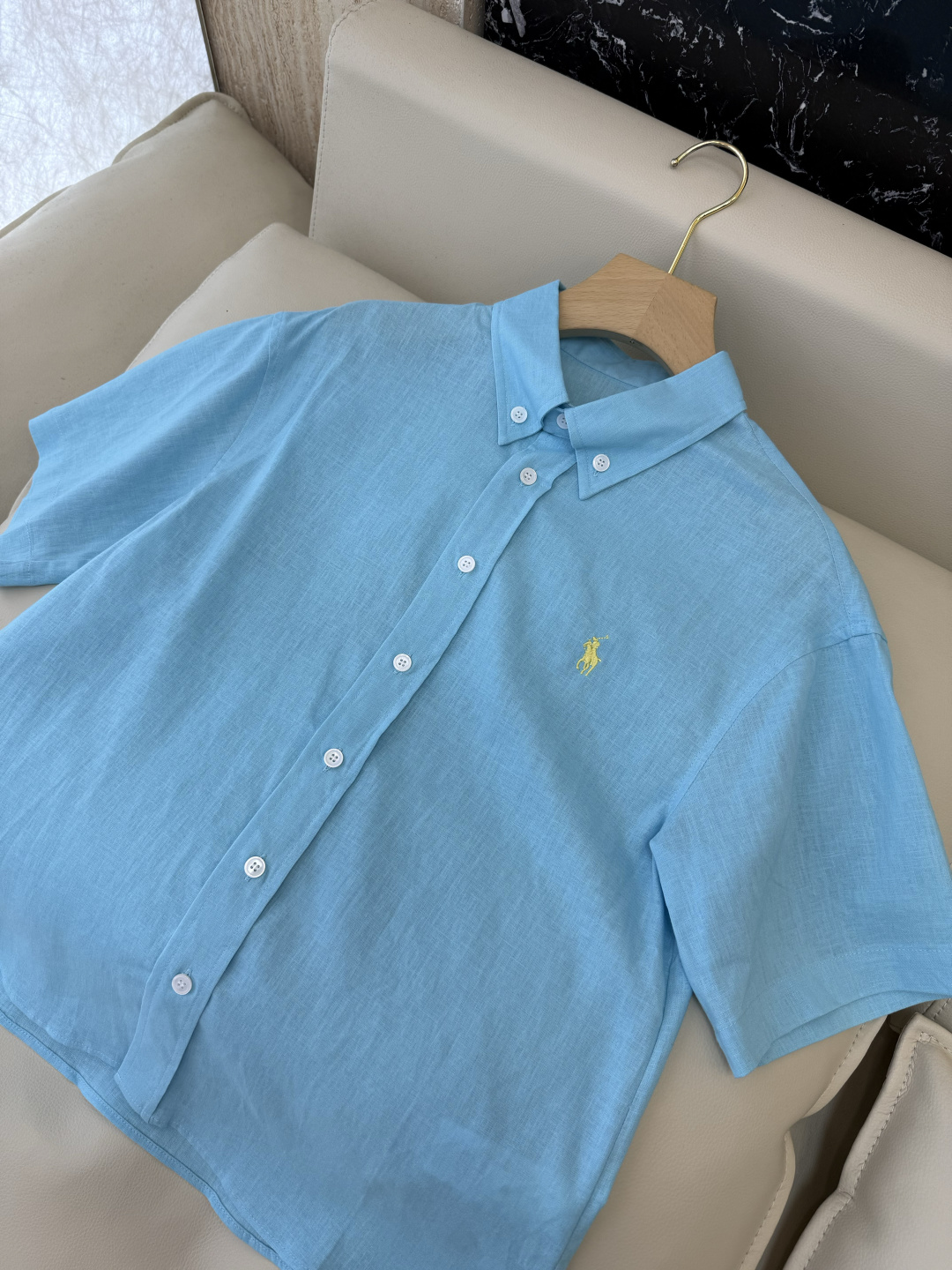 CY0137#新款衬衫⚠️🌾Polo 劳夫拉伦 100%亚麻绣花 短袖 衬衫 多色 SML