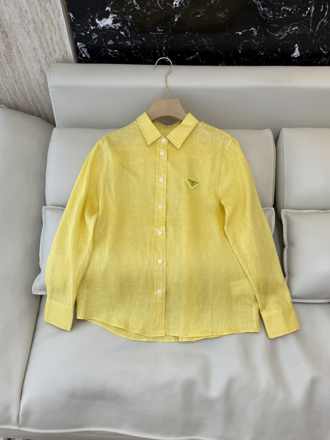 CY0136#新款衬衫⚠️🌾PR 三角标 100%亚麻 长袖衬衫 白色 黄色 粉色 蓝色 SML