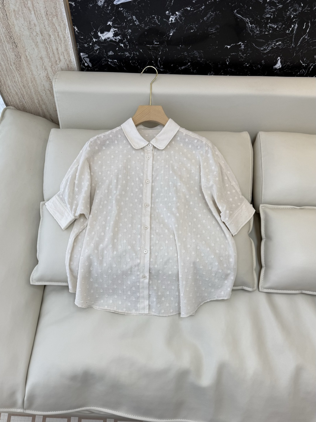 NO:859010,BS1187# New top cotton embroidered doll collar short-sleeved shirt beige S-XL, women's clothing, shirts, T-shirt,19860909BS1187#新款上衣 棉 绣花娃娃领短袖衬衫 米色 S-XL,女装,shirts,T-shirt,,Women's clothing