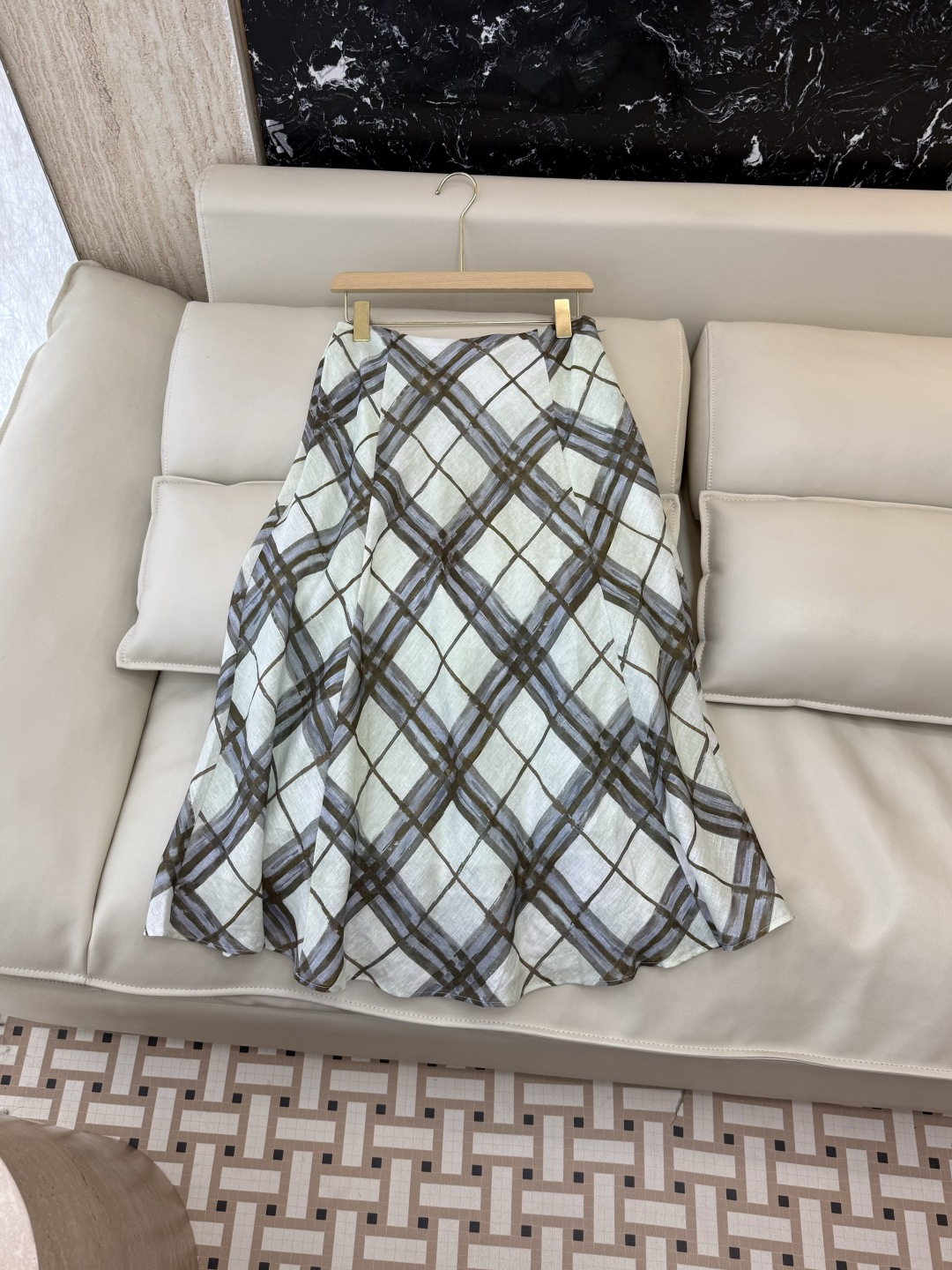 NO:858959,BS1223# New Skirt Zhihe Plaid Print Linen Skirt Size 2/4/6/8, Women's Clothing, Skirts,19860909BS1223#新款半裙 之禾 格纹印花 亚麻 半裙 2/4/6/8 码,女装,skirts,,Women's clothing