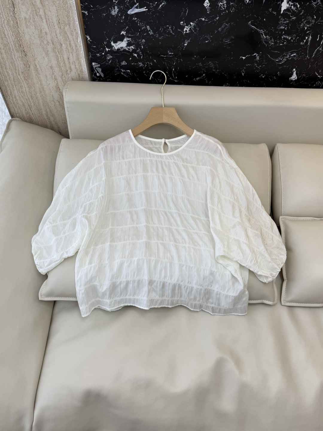 BS1187#新款上衣⚠️🌾泡泡袖 87%真丝上衣 米色 S-XL