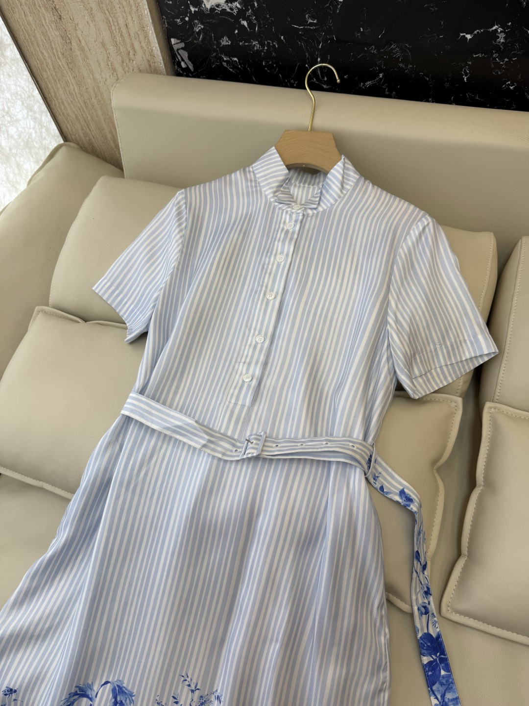 BS1197#新款连衣裙⚠️🌾Dior 100%真丝 印花短袖 条纹 连衣裙 36-42
