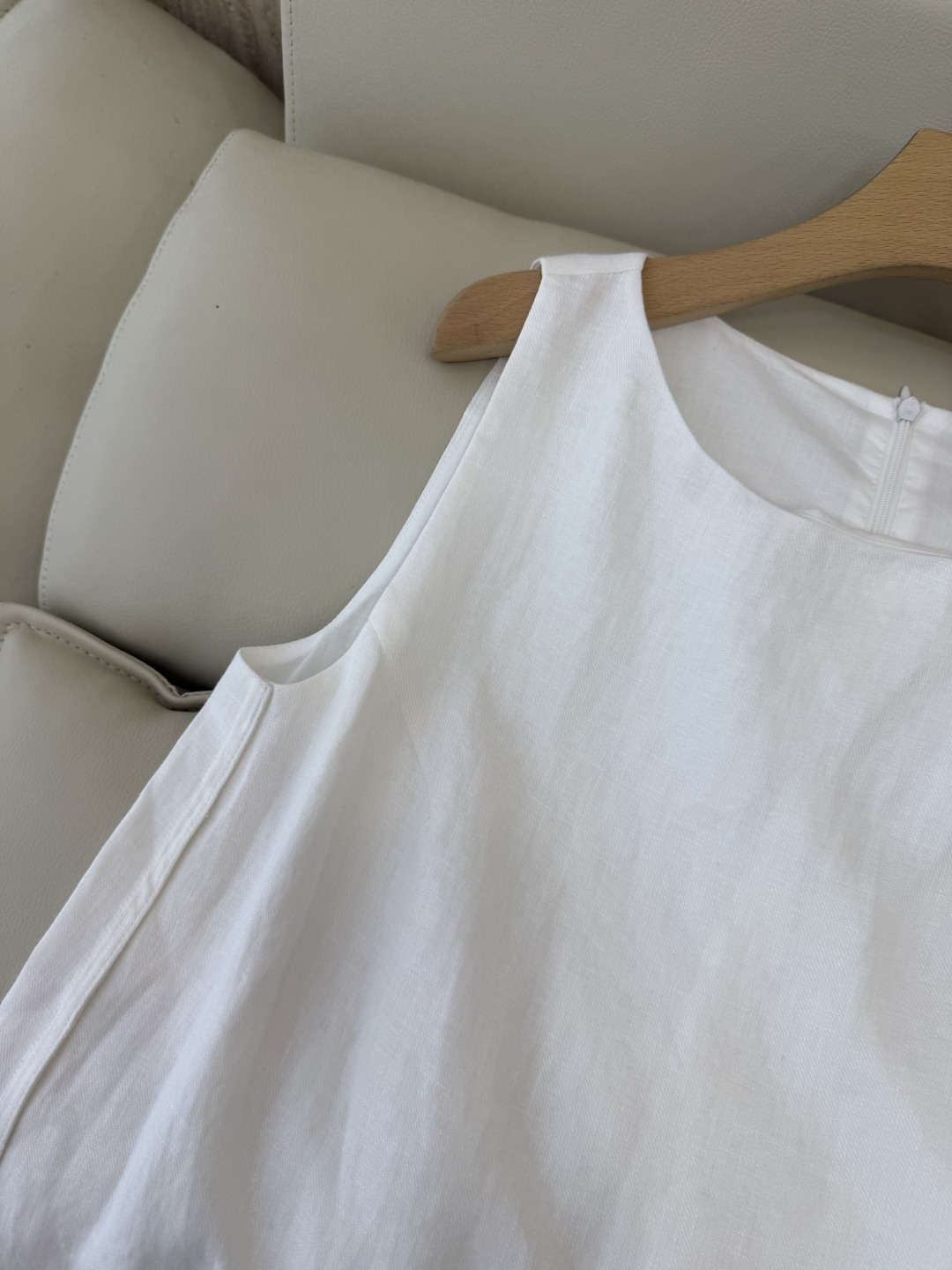 SY018#新款连衣裙⚠️工厂特批‼️极简风 100%亚麻 绣花边 无袖连衣裙 榉木绿/白色 SMLXL