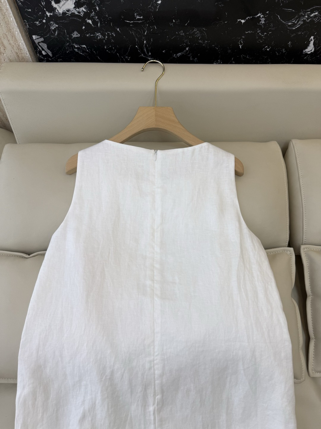 SY018#新款连衣裙⚠️工厂特批‼️极简风 100%亚麻 绣花边 无袖连衣裙 榉木绿/白色 SMLXL