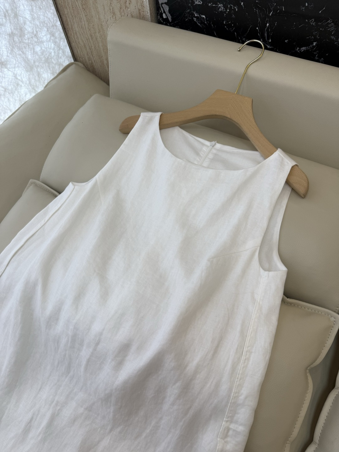 SY018#新款连衣裙⚠️工厂特批‼️极简风 100%亚麻 绣花边 无袖连衣裙 榉木绿/白色 SMLXL