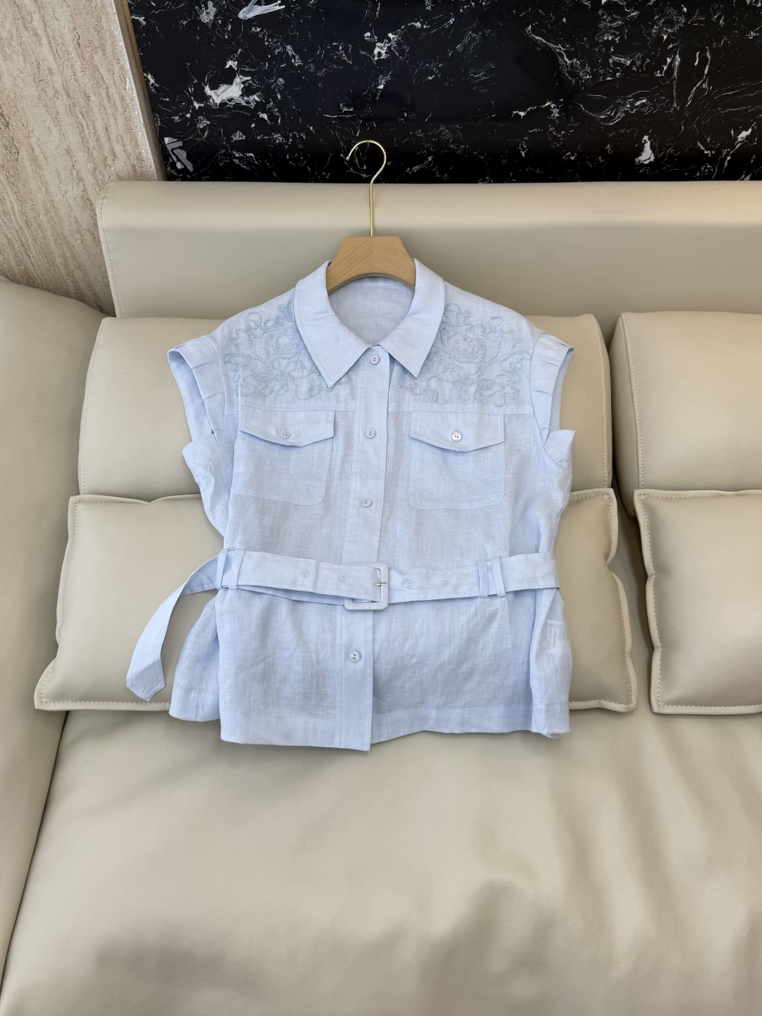 SY020#新款套装⚠️🌾重工刺绣钉珠 100%亚麻无袖上衣➕长裤 套装 两色 SMLXL