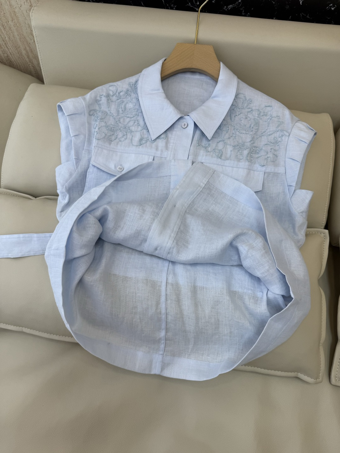 SY020#新款套装⚠️🌾重工刺绣钉珠 100%亚麻无袖上衣➕长裤 套装 两色 SMLXL