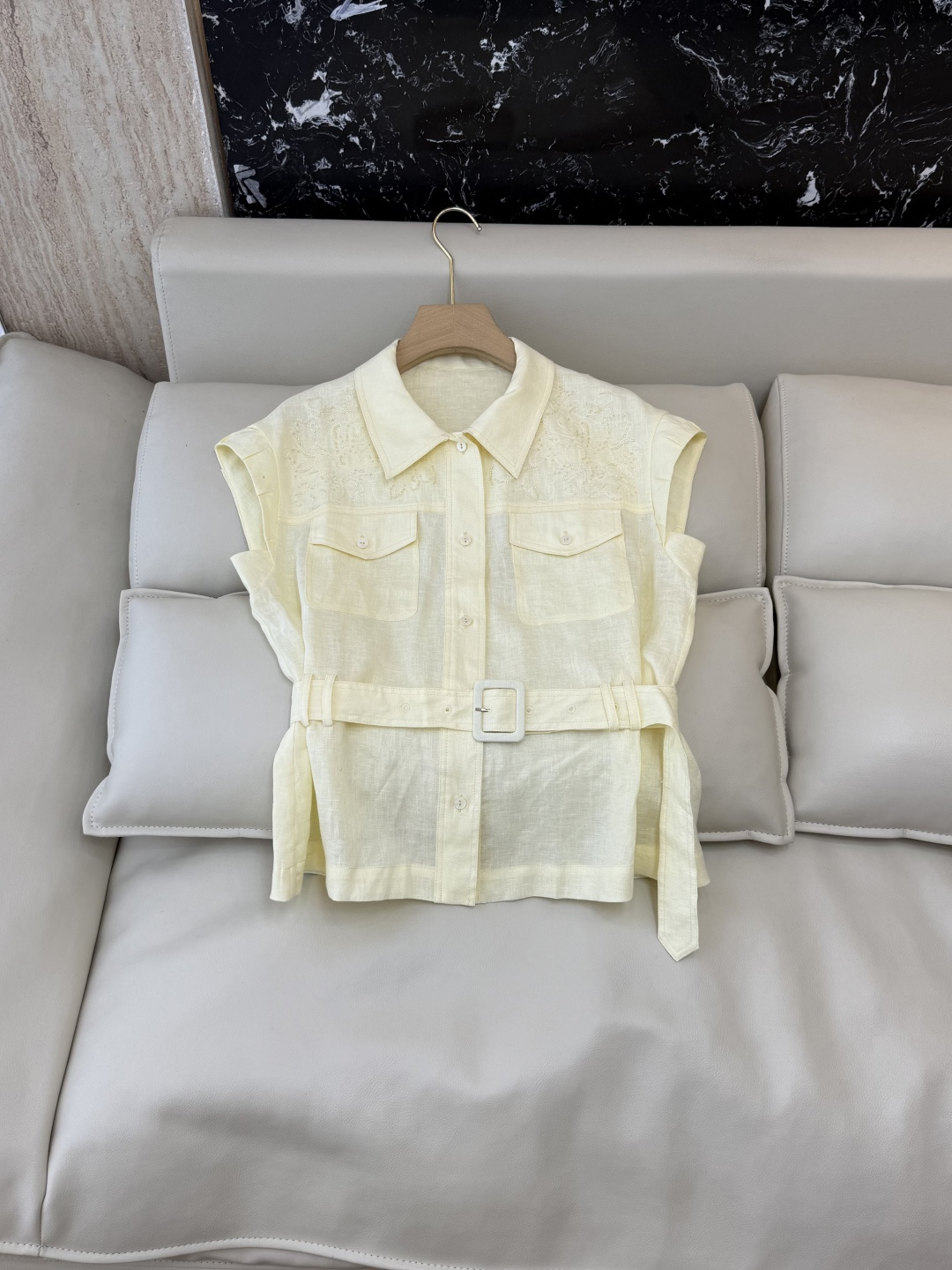 SY020#新款套装⚠️🌾重工刺绣钉珠 100%亚麻无袖上衣➕长裤 套装 两色 SMLXL