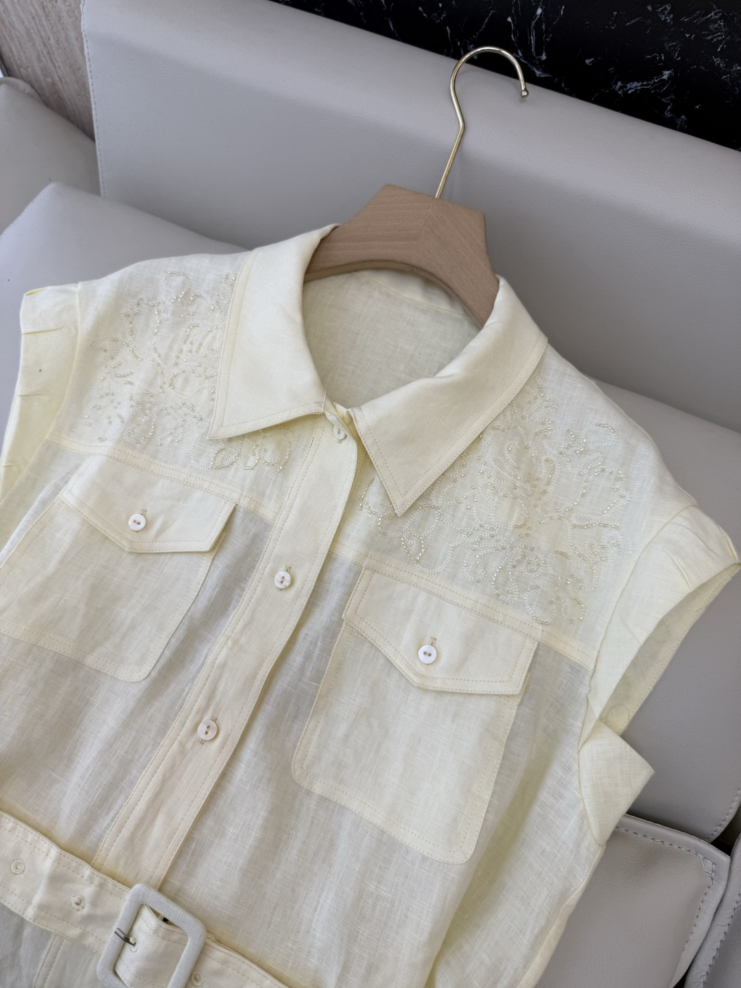 SY020#新款套装⚠️🌾重工刺绣钉珠 100%亚麻无袖上衣➕长裤 套装 两色 SMLXL