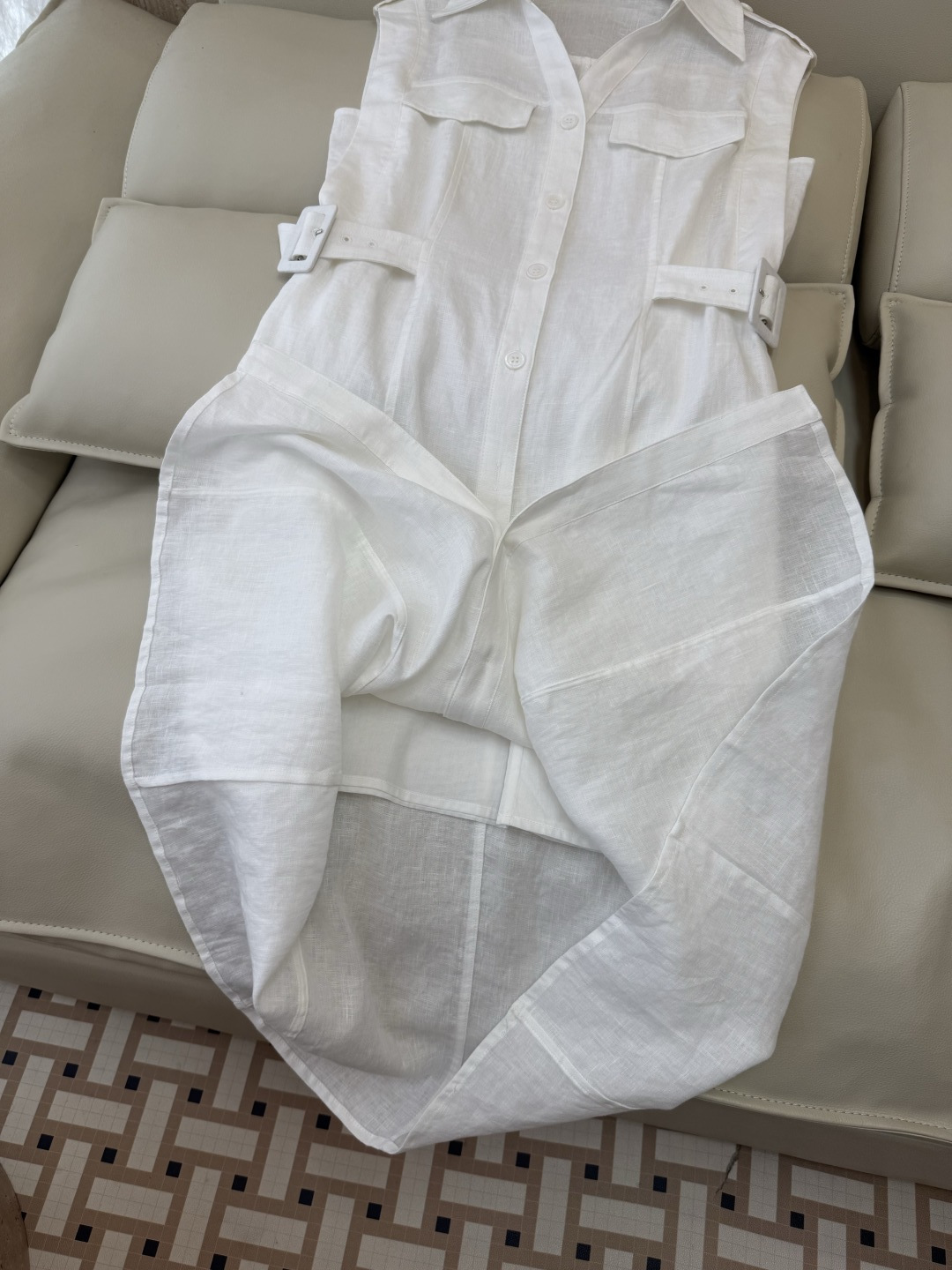 YM0132#新款连衣裙⚠️工厂特批‼️100% 亚麻 无袖修身连衣裙 蓝色 白色 SMLXL