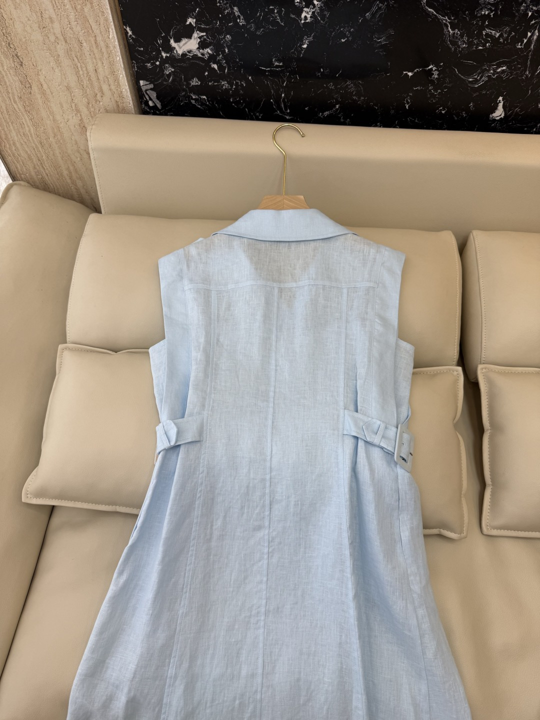 YM0132#新款连衣裙⚠️工厂特批‼️100% 亚麻 无袖修身连衣裙 蓝色 白色 SMLXL