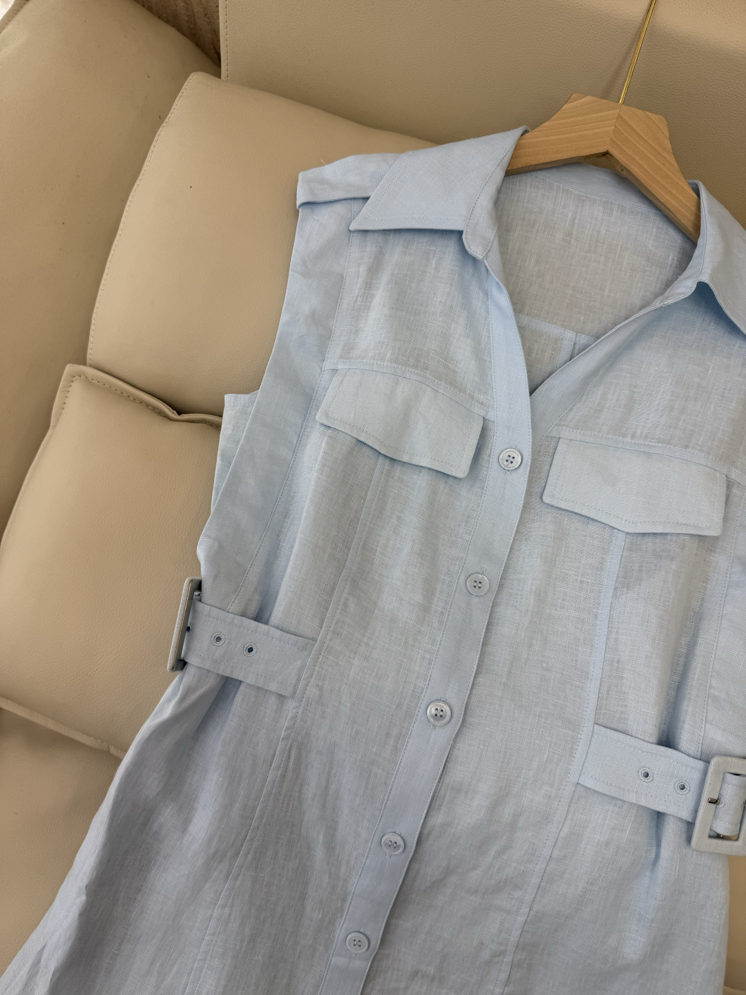 YM0132#新款连衣裙⚠️工厂特批‼️100% 亚麻 无袖修身连衣裙 蓝色 白色 SMLXL
