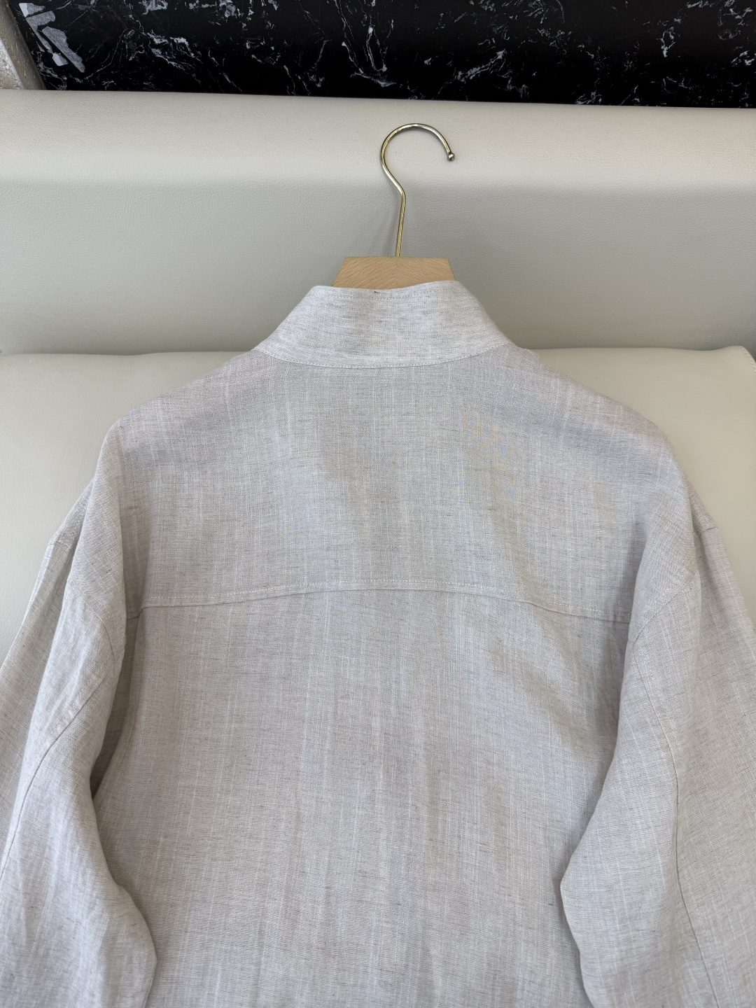 CX0236#新款外套⚠️工厂特批‼️PR三角标 立领 50% 亚麻 50% 天丝 长袖外套 麻本色 Ｓ