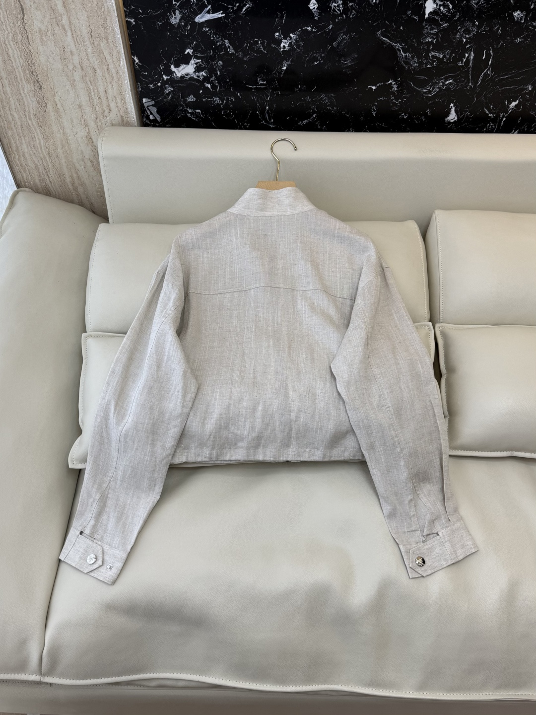 CX0236#新款外套⚠️工厂特批‼️PR三角标 立领 50% 亚麻 50% 天丝 长袖外套 麻本色 Ｓ