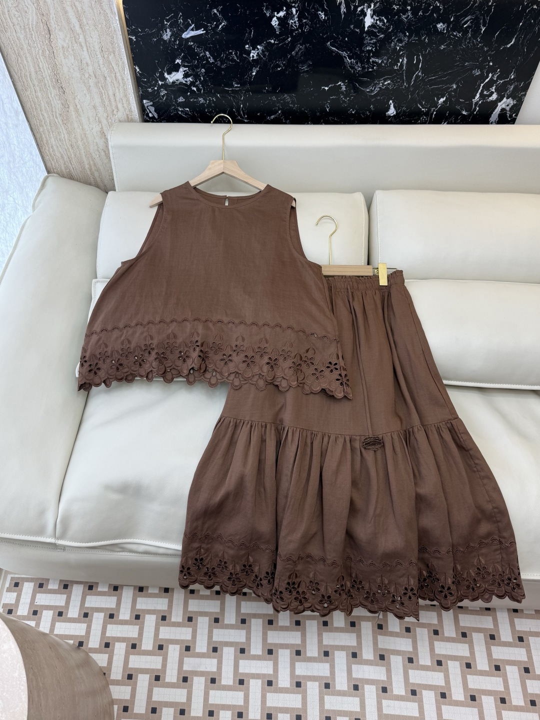 NO:867502,YM0139# New Suit Factory P 45 Linen 55 Tencel Embroidered Top Long Skirt Suit White Brown S-XL, Women's Clothing, Skirts,19860909YM0139#新款套装工厂P 45 亚麻 55 天丝 绣花上衣长半裙 套装 白色 咖色 S-XL,女装,skirts,,Women's clothing