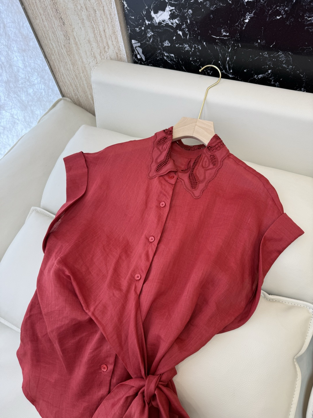 YM0137#新款套装⚠️工厂特批‼️绣花领短袖 100% 苎麻上衣➕短裤 套装 三色 S-XL