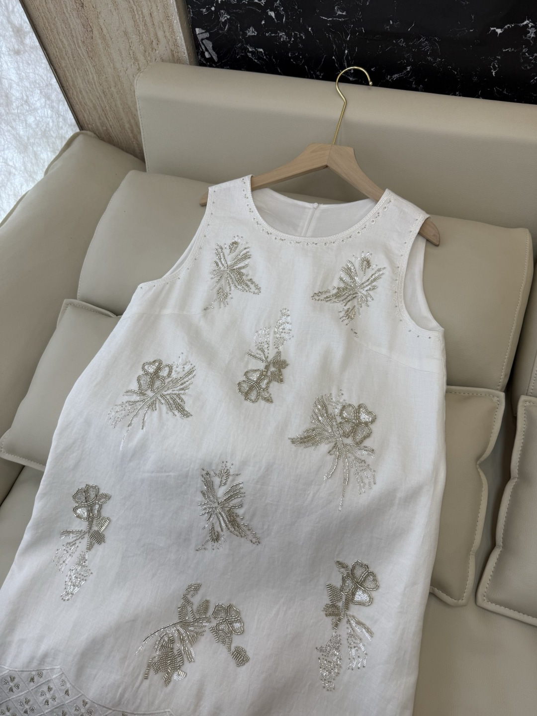 YM0135#新款连衣裙⚠️工厂特批‼️重工刺绣钉珠无袖 100% 亚麻连衣裙 三色 S-XL