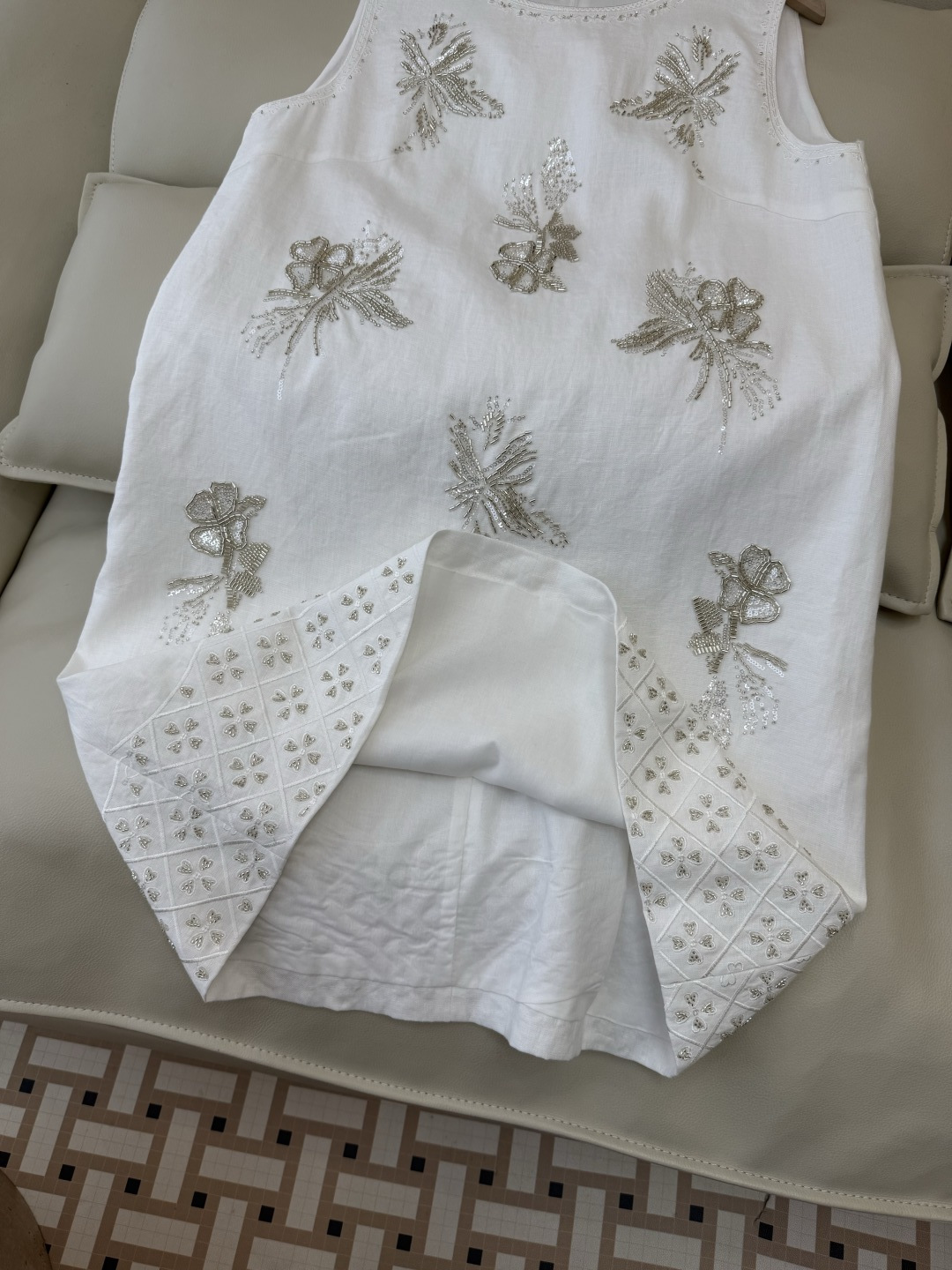 YM0135#新款连衣裙⚠️工厂特批‼️重工刺绣钉珠无袖 100% 亚麻连衣裙 三色 S-XL