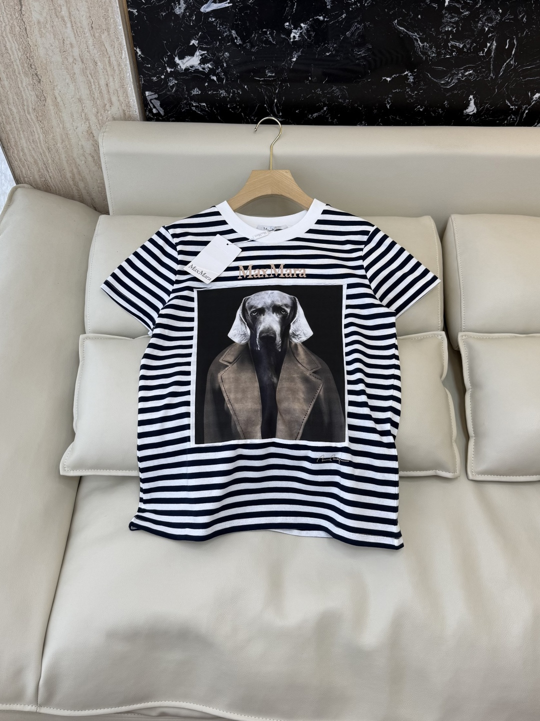 NO:867304,QG0240# New T-shirt Max dog head hound print embroidered letters striped short-sleeved T-shirt black and white stripes SML, Maxmara-clothing, T-shirt, tees, t-shirt,19860909QG0240#新款T恤 Max 狗头 猎犬印花刺绣字母 条纹短袖T恤 黑白条纹 SML,麦丝玛拉-服装,T-shirt,tees，t-shirt,,Women's clothing