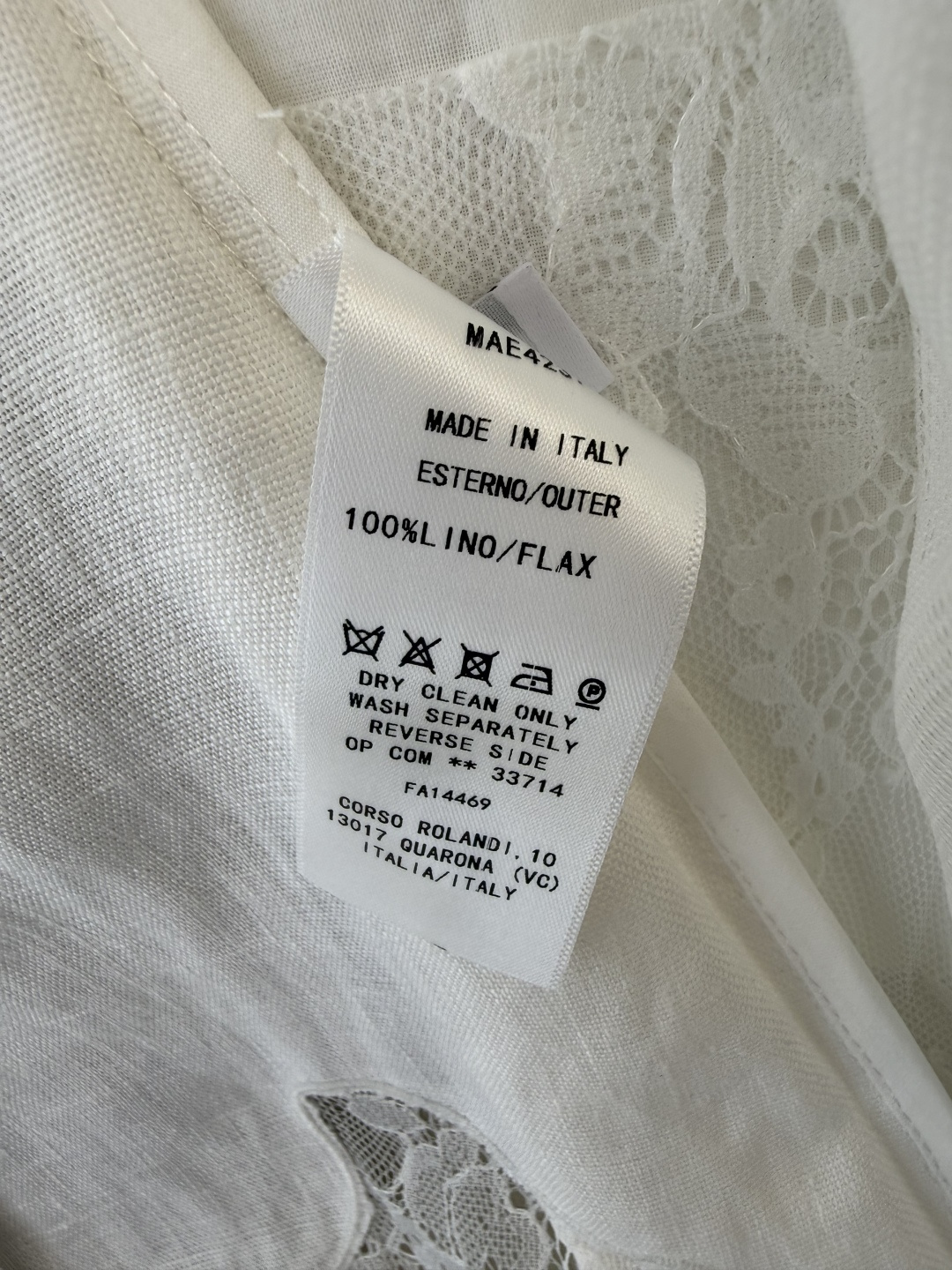 XZ0171#新款外套⚠️🌾麦昆 MQ 100% 亚麻一粒扣 蕾丝花边 长袖西装外套 白色 SMLXL