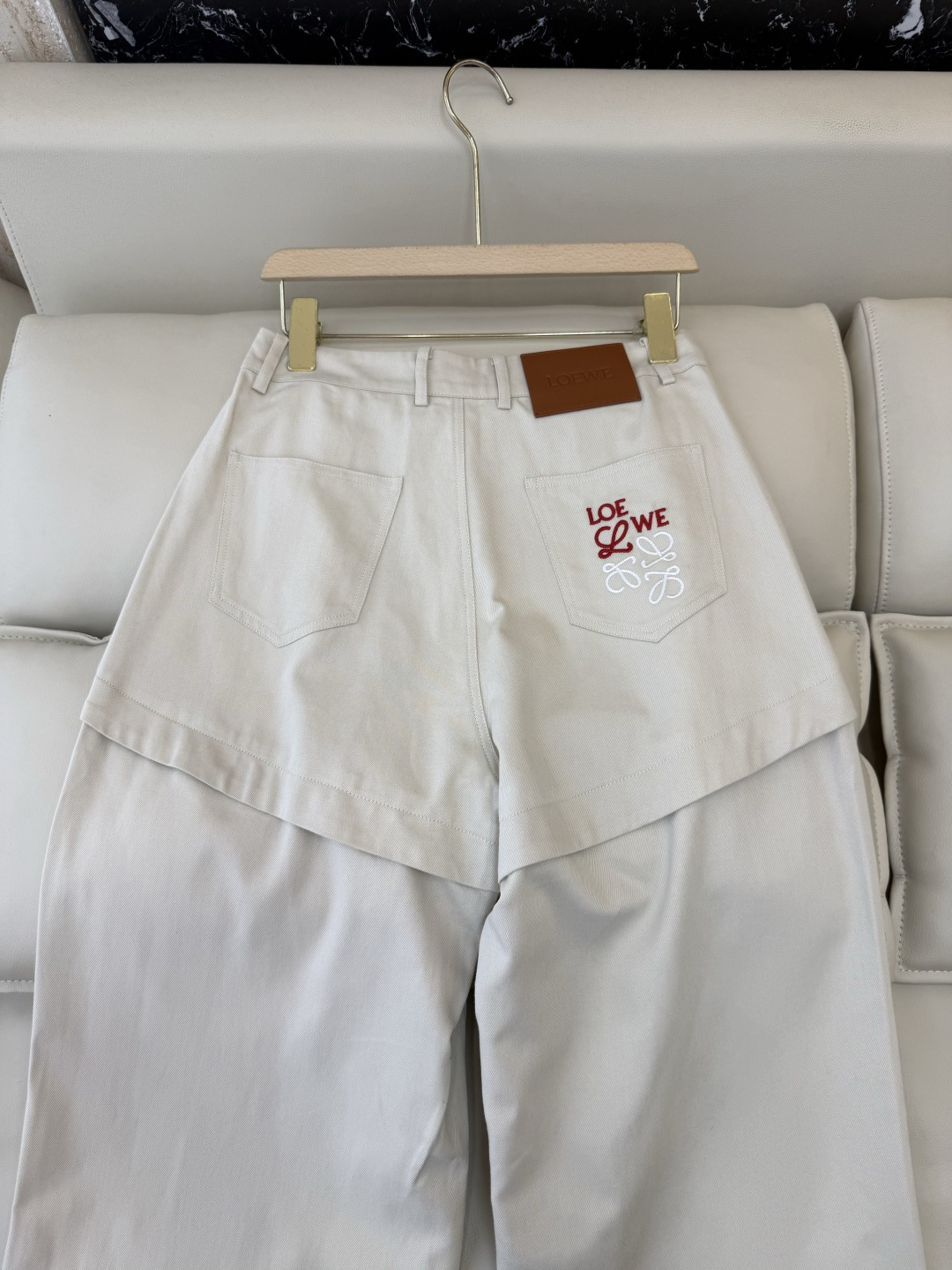 AW0100#新款牛仔裤⚠️工厂特批‼️loewe 假两件 牛仔裤 黑色 米色 ＳＭＬ