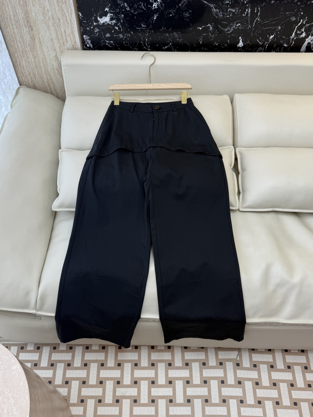 AW0100#新款牛仔裤⚠️工厂特批‼️loewe 假两件 牛仔裤 黑色 米色 ＳＭＬ