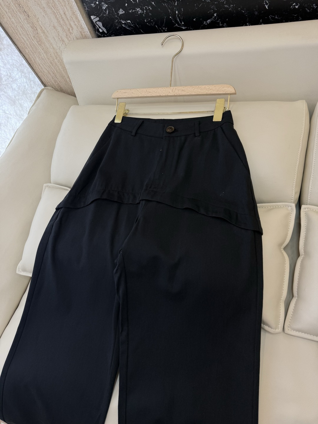 AW0100#新款牛仔裤⚠️工厂特批‼️loewe 假两件 牛仔裤 黑色 米色 ＳＭＬ