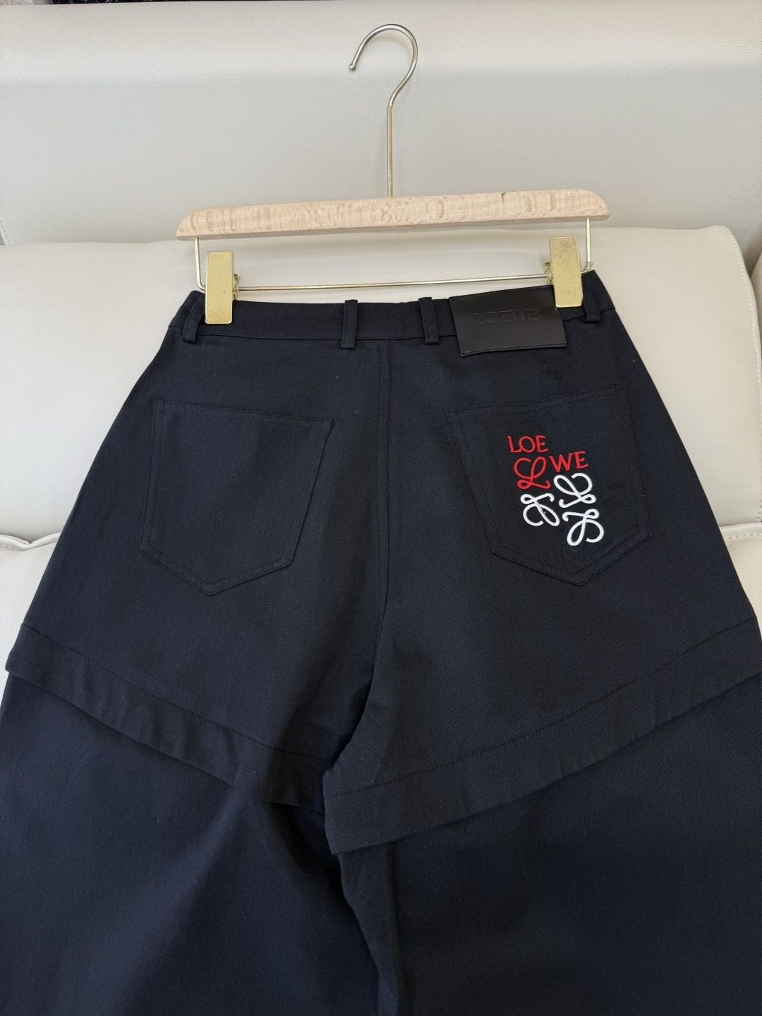 AW0100#新款牛仔裤⚠️工厂特批‼️loewe 假两件 牛仔裤 黑色 米色 ＳＭＬ