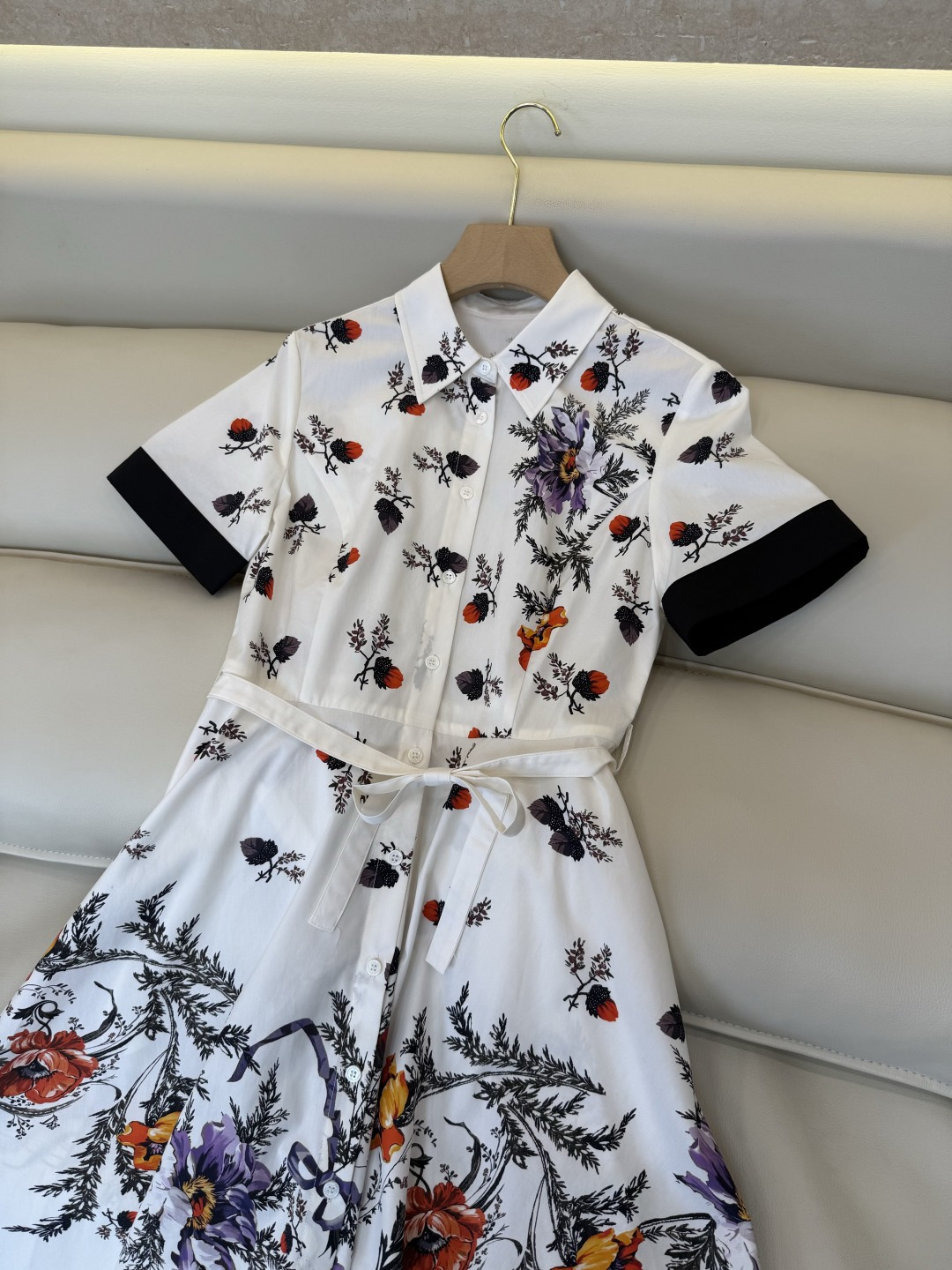 BS1249#新款连衣裙⚠️🌾Dior 100% 棉 短袖印花 连衣裙 36-42