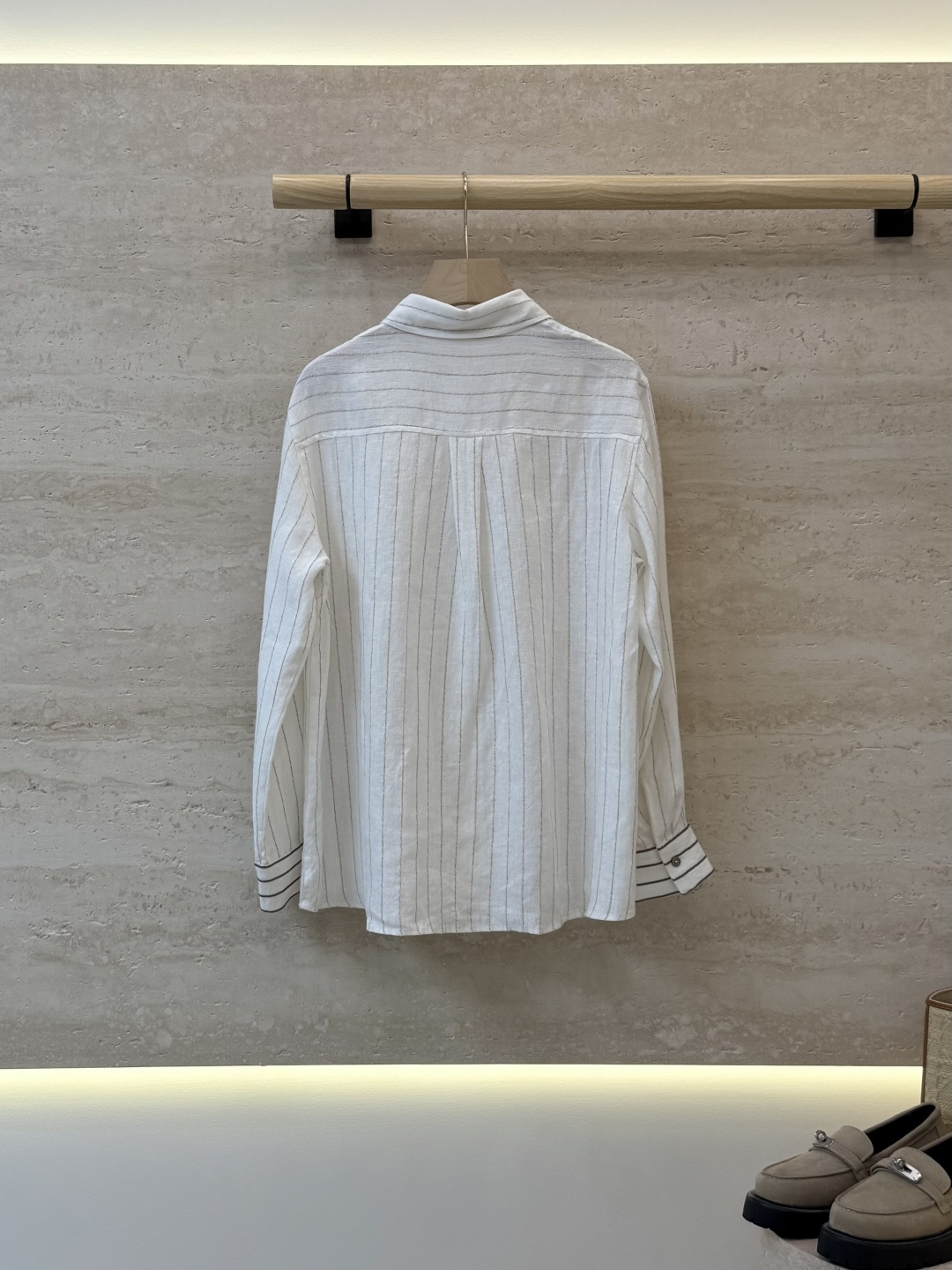 LLS011#新款衬衫🌾BC 100% 麻 链条袖 条纹 长袖衬衫 白 SMLXL