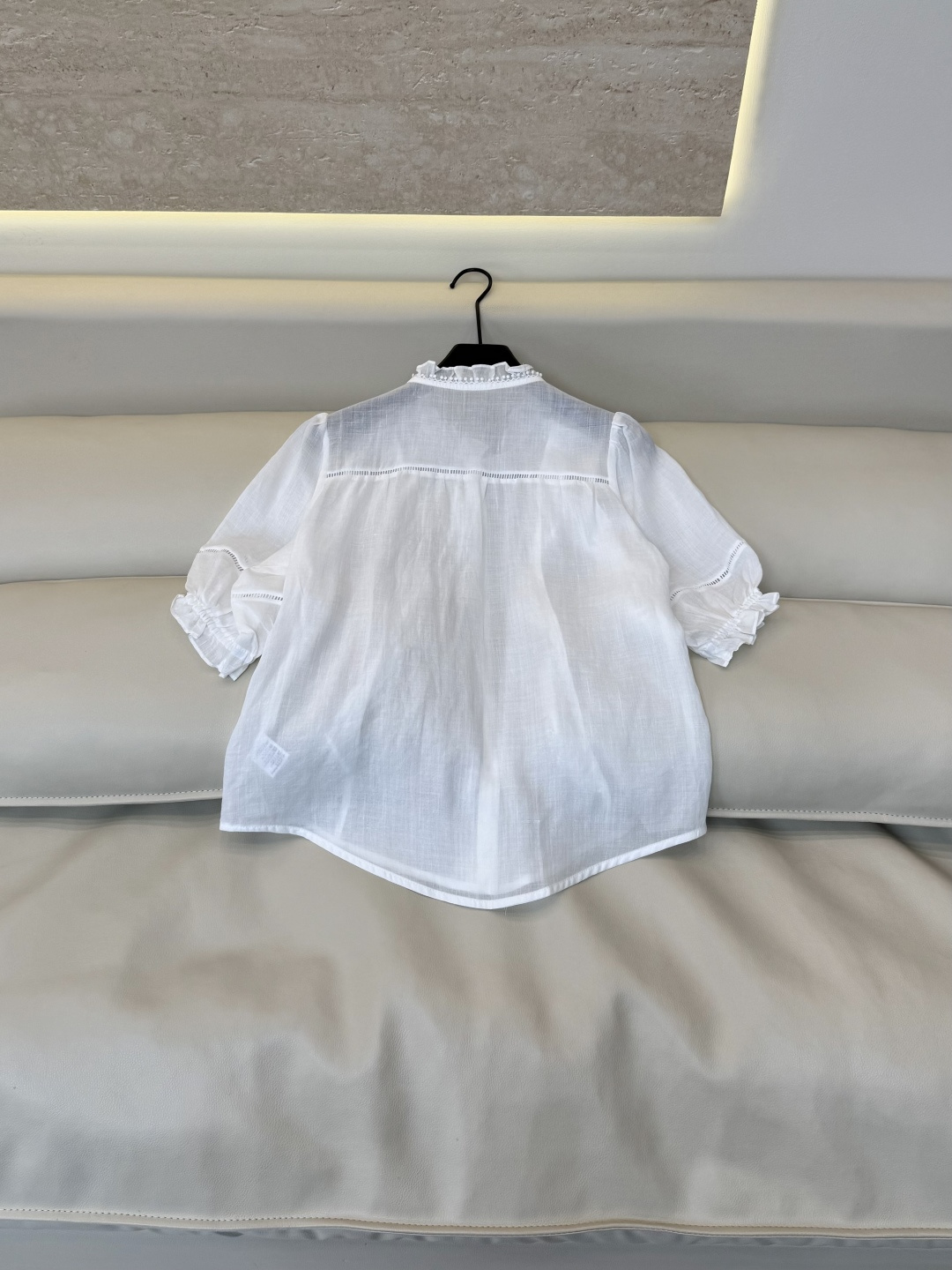 LH6596#新款衬衫⚠️工厂特批‼️荷叶边 100% 苎麻 短袖衬衫 粉色 白色 ＳＭＬ