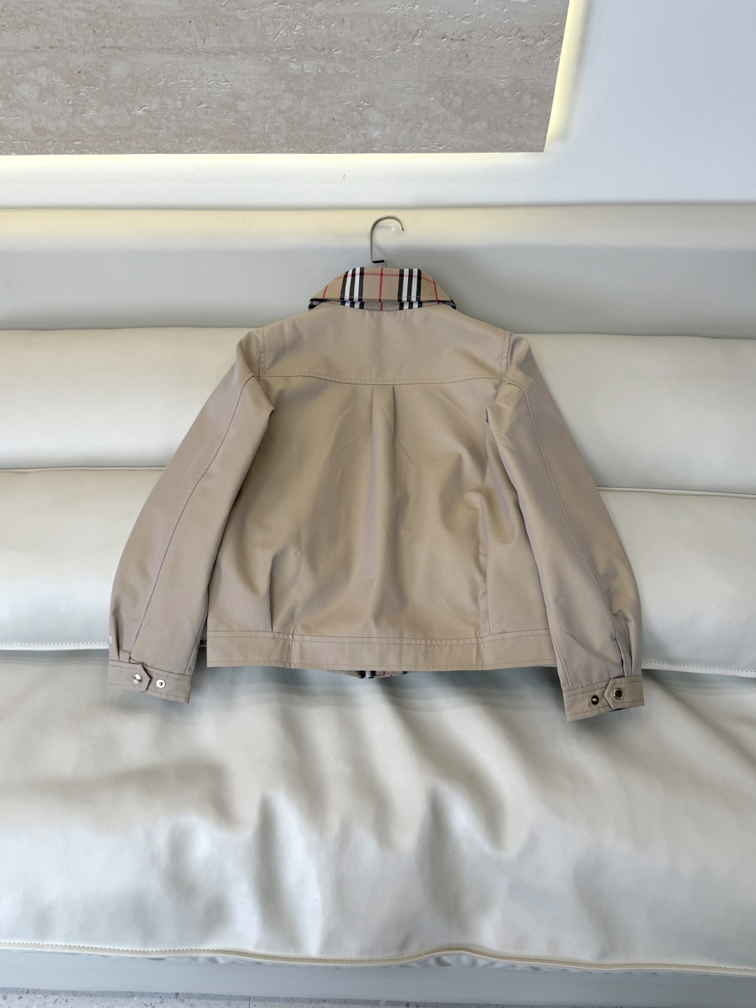 LF025#新款风衣🌾 Burberry 最新款 翻领格子色 拼接短款风衣小外套 卡其色 36/38/40/42