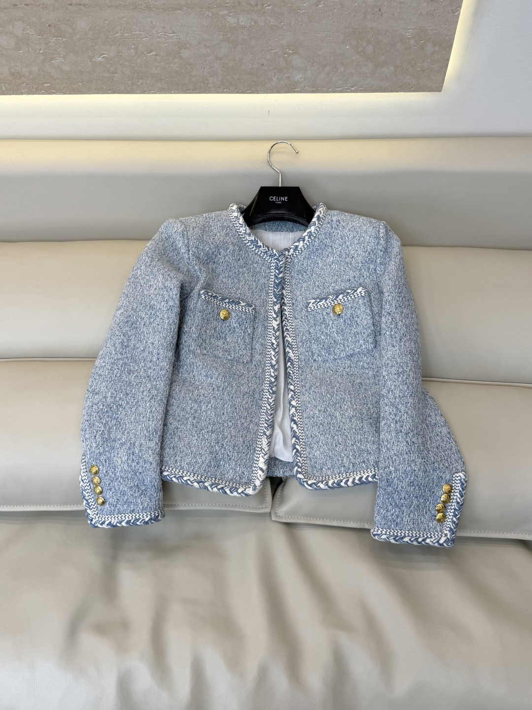 XZ0199#新款外套⚠️🌾 Celine 金扣 47% 羊毛 长袖毛呢外套 蓝色 粉色 36-42 