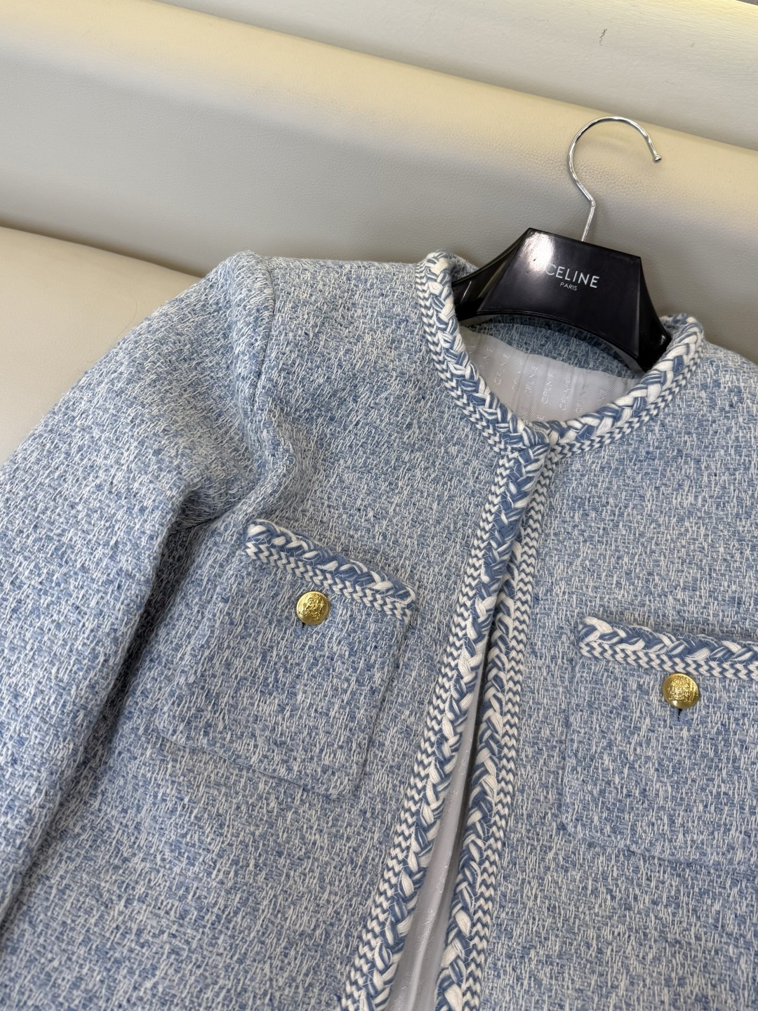 XZ0199#新款外套⚠️🌾 Celine 金扣 47% 羊毛 长袖毛呢外套 蓝色 粉色 36-42 