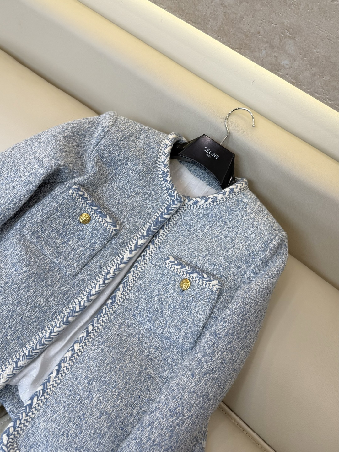 XZ0199#新款外套⚠️🌾 Celine 金扣 47% 羊毛 长袖毛呢外套 蓝色 粉色 36-42 