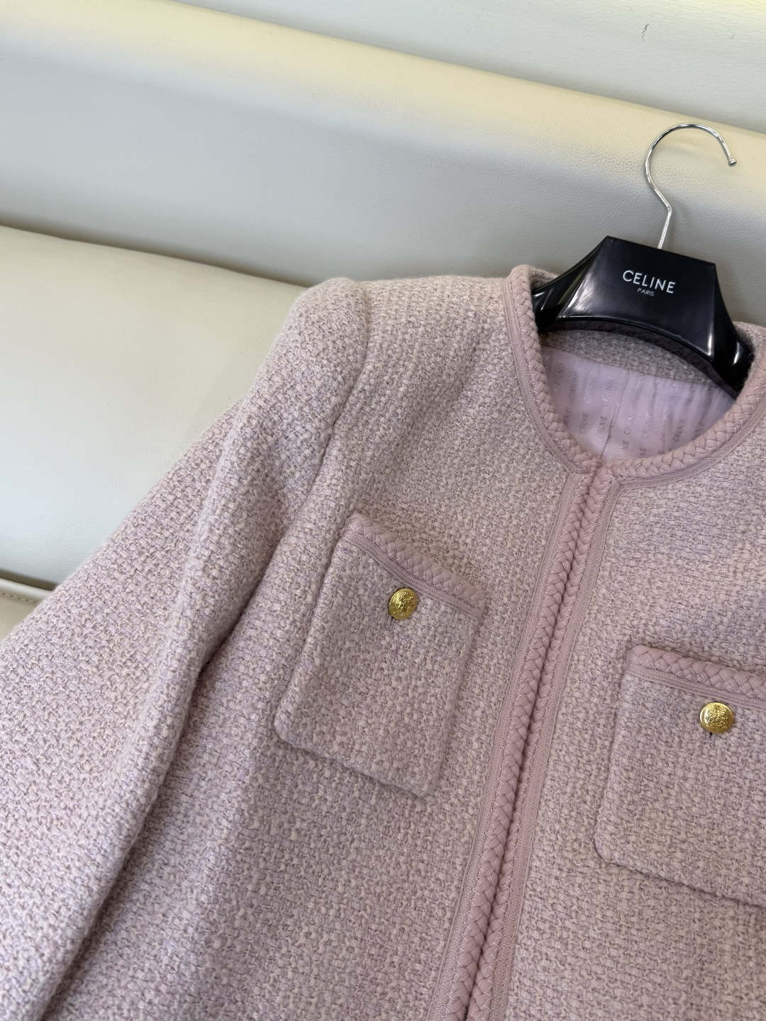 XZ0199#新款外套⚠️🌾 Celine 金扣 47% 羊毛 长袖毛呢外套 蓝色 粉色 36-42 