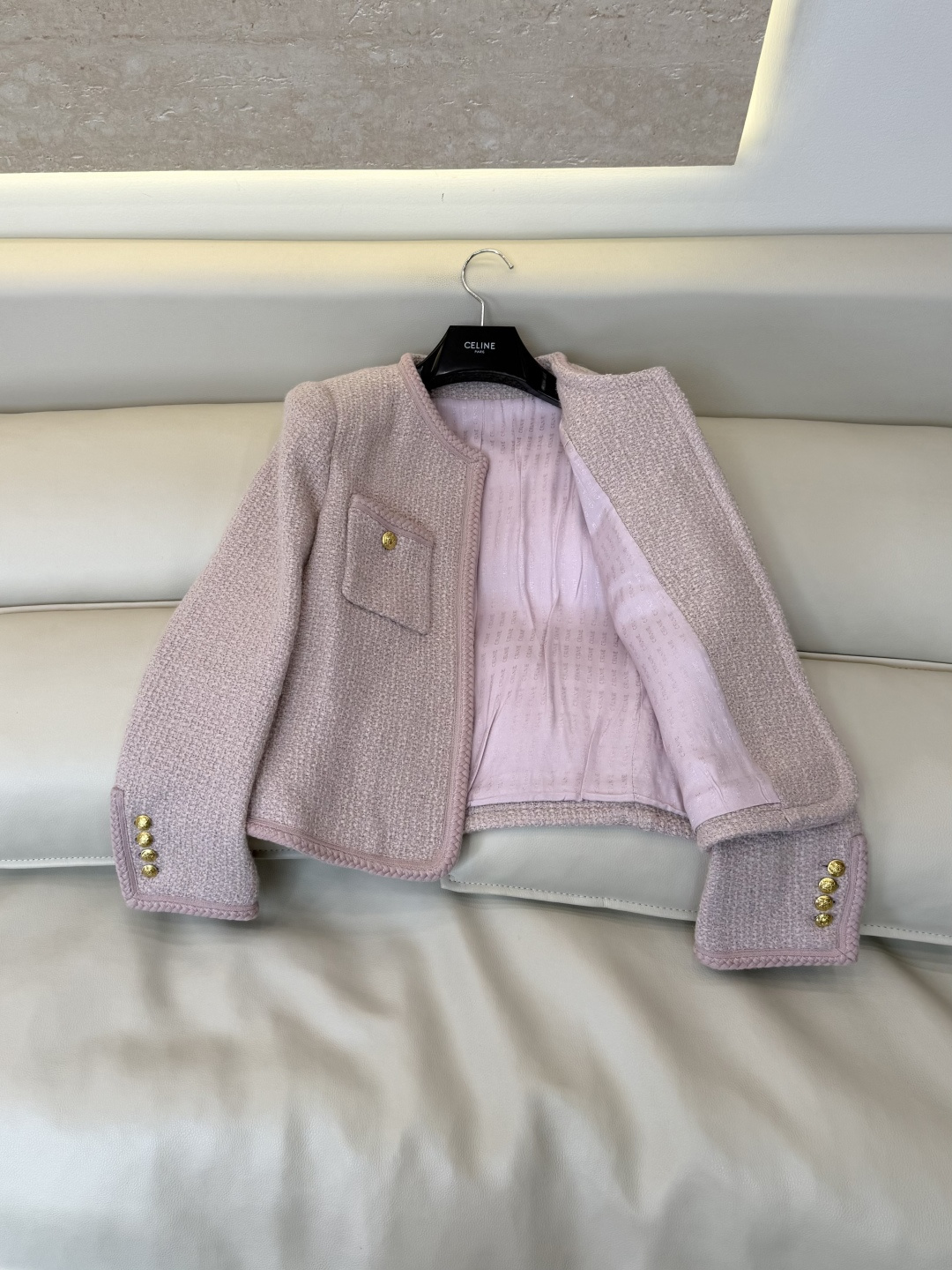 XZ0199#新款外套⚠️🌾 Celine 金扣 47% 羊毛 长袖毛呢外套 蓝色 粉色 36-42 