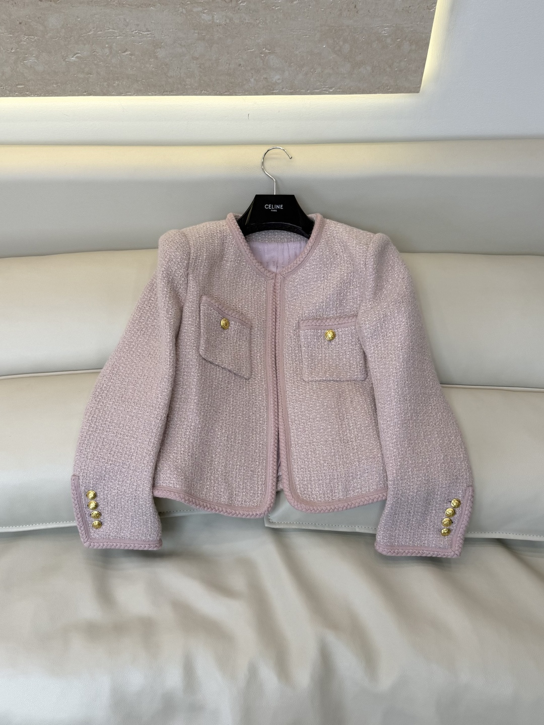 XZ0199#新款外套⚠️🌾 Celine 金扣 47% 羊毛 长袖毛呢外套 蓝色 粉色 36-42 