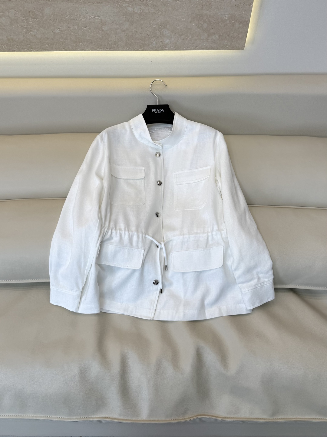 CX0244#新款外套⚠️🌾 PRADA 抽绳设计 天丝麻 外套 白色 SML