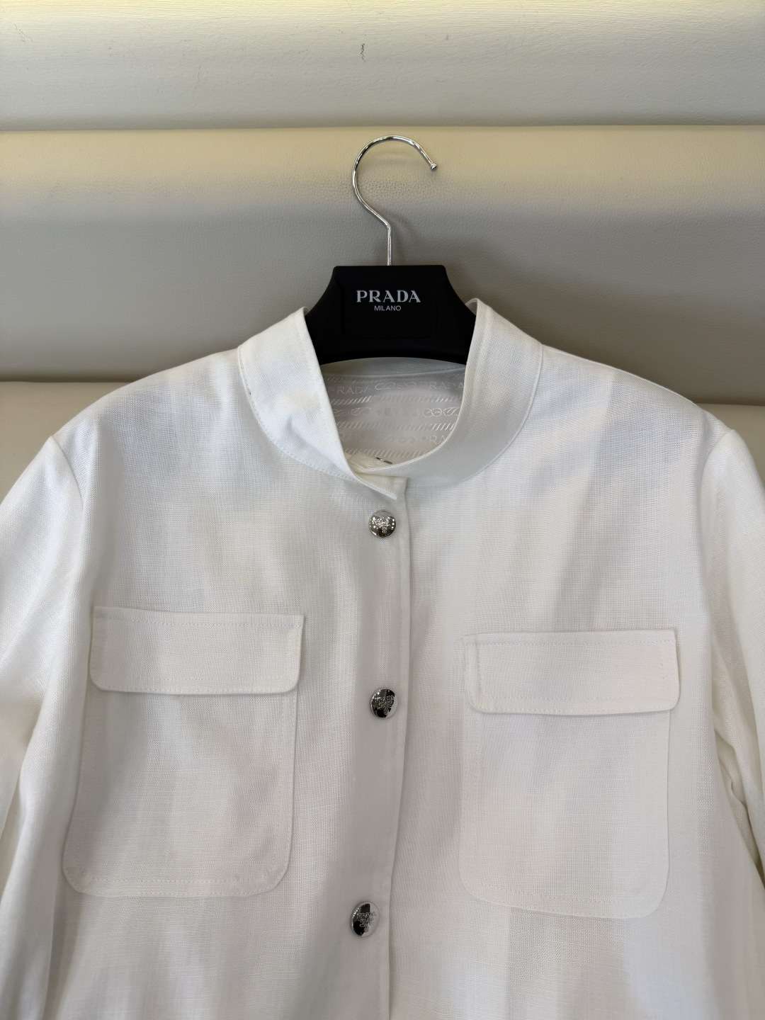 CX0244#新款外套⚠️🌾 PRADA 抽绳设计 天丝麻 外套 白色 SML