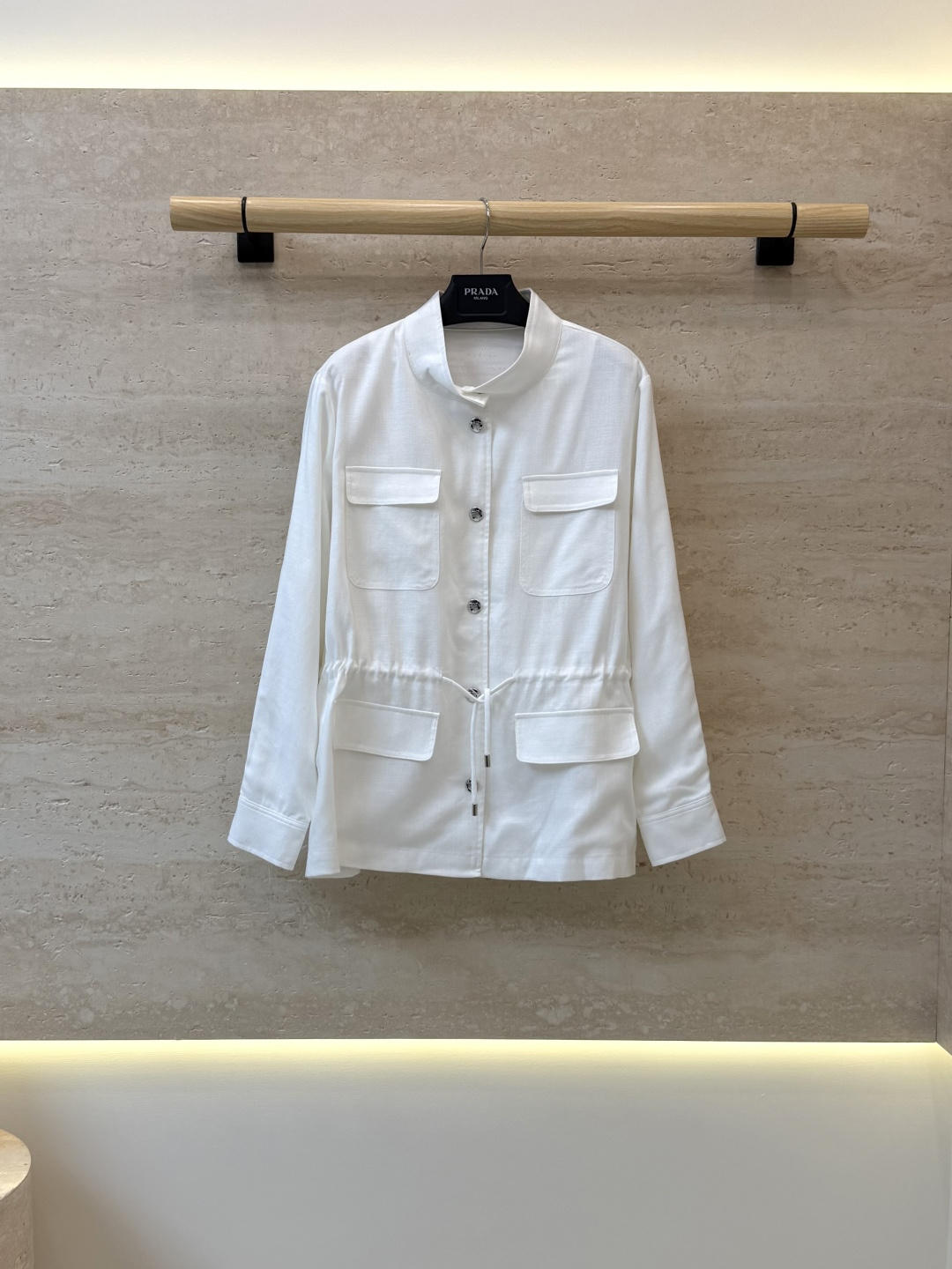 CX0244#新款外套⚠️🌾 PRADA 抽绳设计 天丝麻 外套 白色 SML