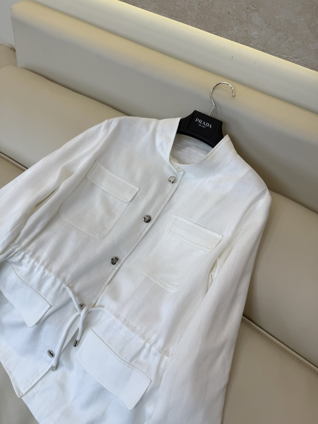 CX0244#新款外套⚠️🌾 PRADA 抽绳设计 天丝麻 外套 白色 SML