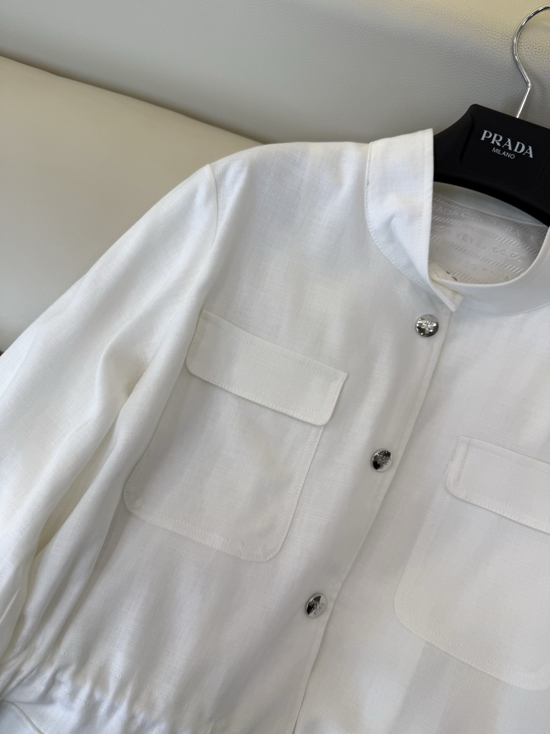 CX0244#新款外套⚠️🌾 PRADA 抽绳设计 天丝麻 外套 白色 SML
