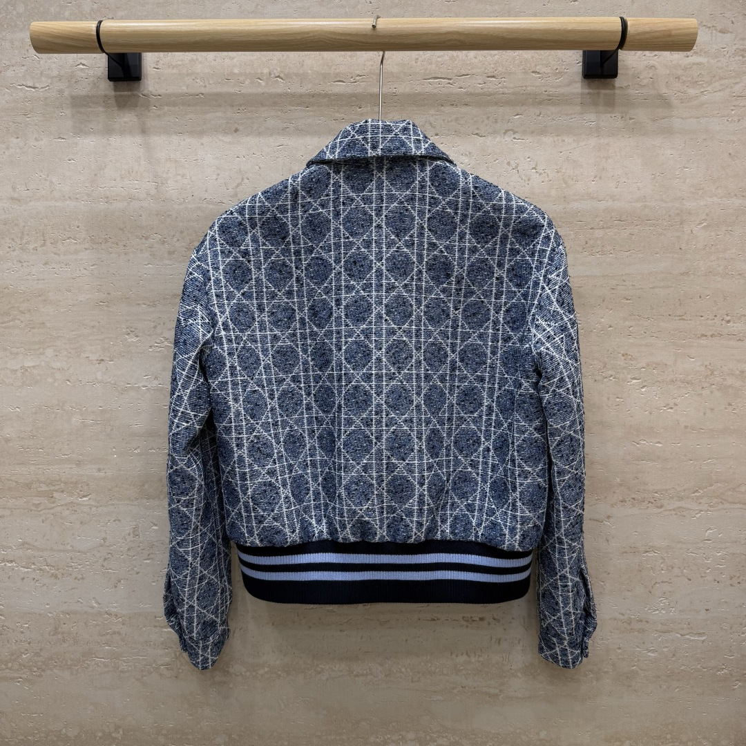 XZ0202#新款外套🌾 Dior 棋盘格 长袖厚外套 拉链款 蓝色 SMLXL