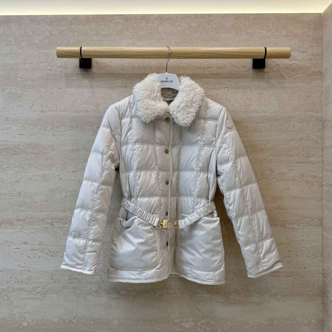 QGL058#新款羽绒服🌾 Moncler 90% 白鹅绒 羊羔毛 腰带款 长袖羽绒服 白色 黑色 1/2/3码