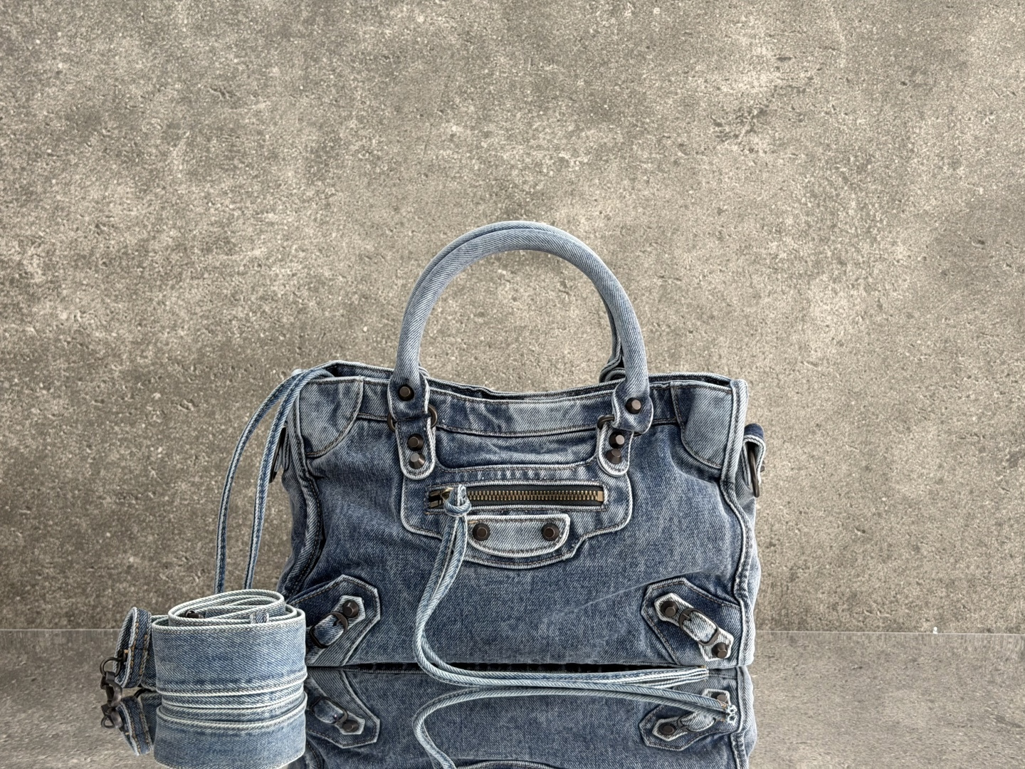Balenciaga Style Black Denim Shoulder Bag style reference detail image 1 from source 776302