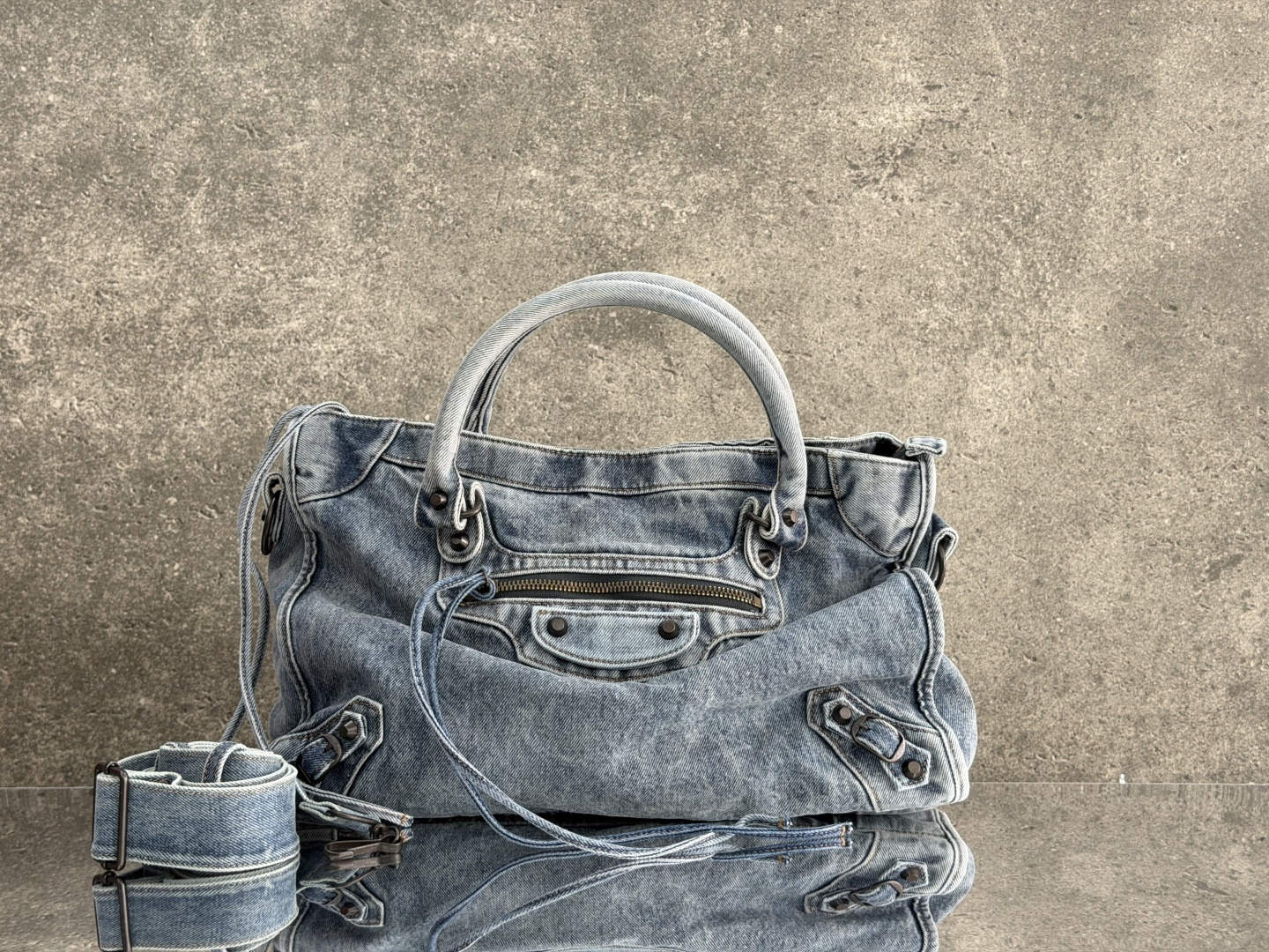 Balenciaga Style Black Denim Shoulder Bag style reference detail image 1 from source 776303