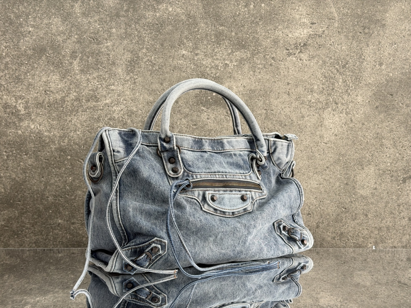 Balenciaga Style Black Denim Shoulder Bag style reference detail image 3 from source 776303