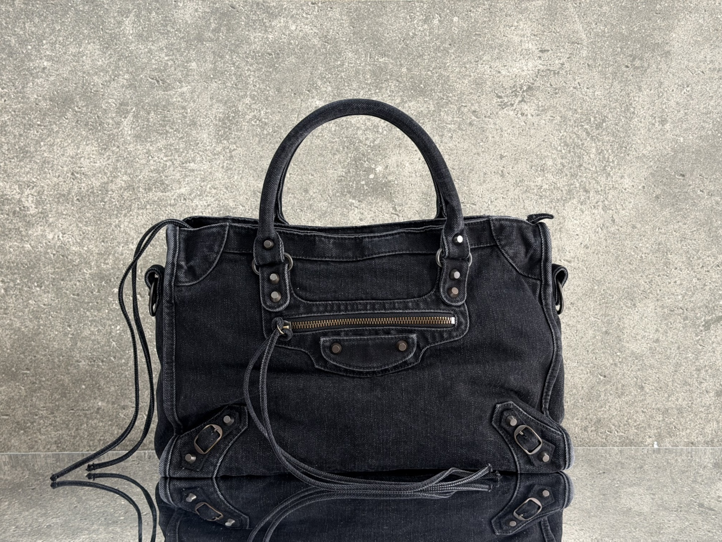 Balenciaga Style Black Denim Shoulder Bag style reference detail image 1 from source 776304