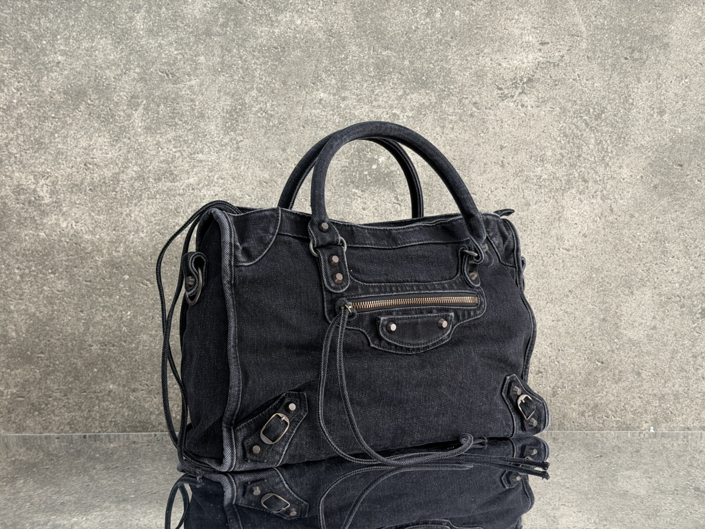 Balenciaga Style Black Denim Shoulder Bag style reference detail image 2 from source 776304